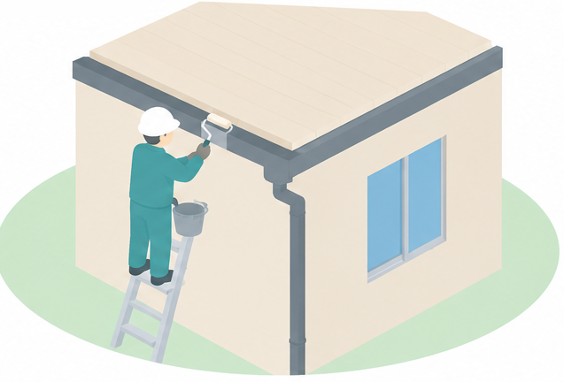 付帯部を塗装している職人のイラスト